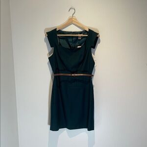 NWT Elegant Forest Green Pencil Dress with Brown Belt